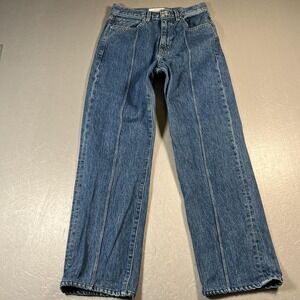 SLVRLAKE London Pintuck Jeans Womens 10 Blue Straight Leg High Rise Denim USA